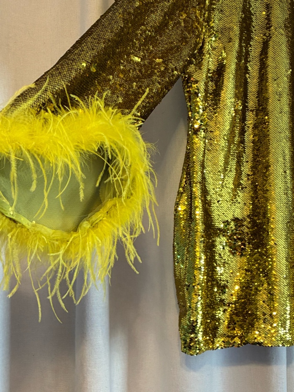 Gold Sequin Feather Cuff Mini Dress - Picture 5 of 8